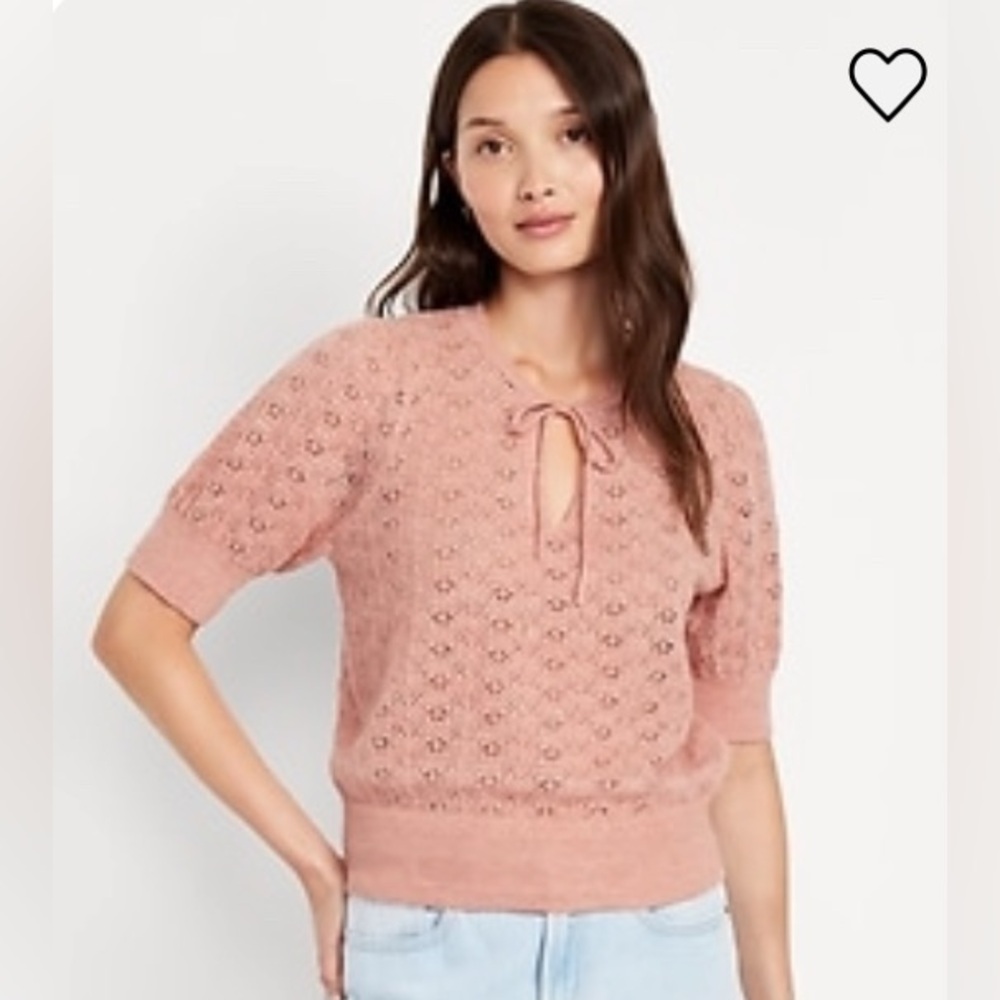 NWT Wool-Blend Puff-Sleeve Tie-Neck Sweater Old Navy